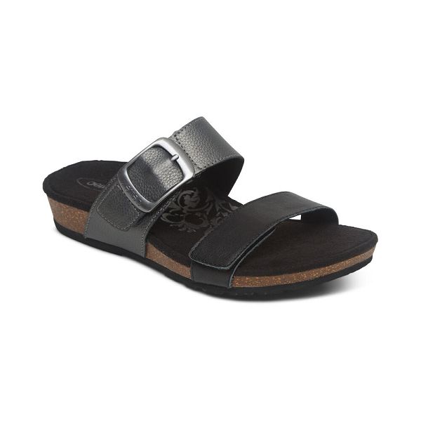 Aetrex Women's Daisy Adjustable Slippers Black Sandals UK 1011-499